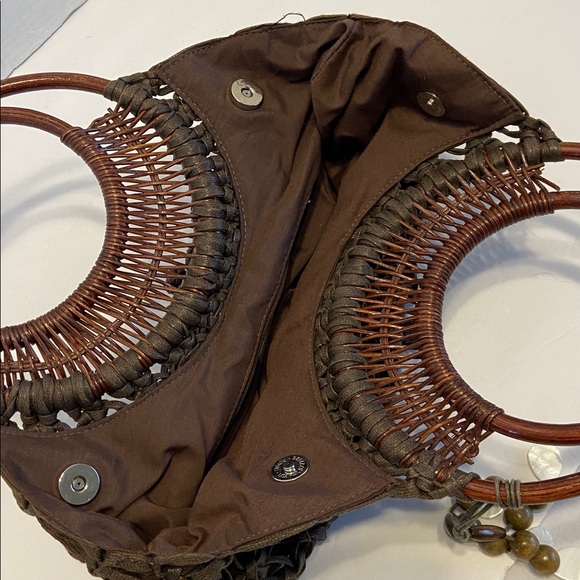 Coldwater Creek Macrame’ Brown mid-size bag with dual Round wicker handles BOHO - Picture 8 of 11